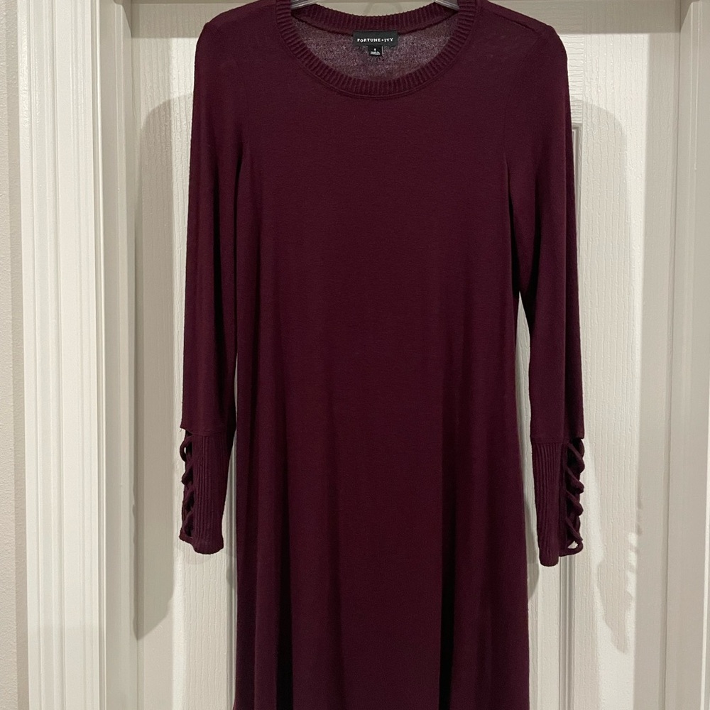 Women's Long Sleeve Sweater Dress in Rich Burgundy